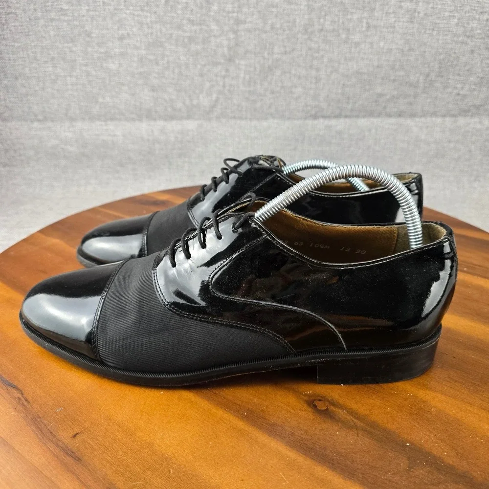 Stacy Adams‎ Mens Black Patent Leather Fabric Tuxedo Cap Toe Oxford Shoes 10.5 M
